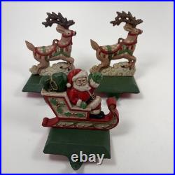 Midwest of Cannon Falls Santa & 2 Reindeer Cast Iron Stocking Hangers -Vintage