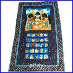 Missouri Star Nativity Advent Calendar Quilt 34x57 Wall Hanging Blue Christmas