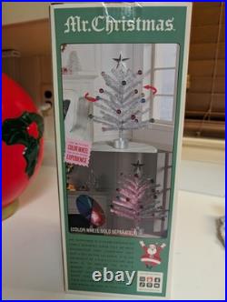 Mr Christmas 24 Rotating Tinsel Tree Silver Retro Vintage Style Ornaments New