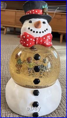 Mr Christmas Snowman Automated Snow Globe RARE RED BOW TIE Vtg Original