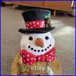 Mr Christmas Snowman Automated Snow Globe RARE RED BOW TIE Vtg Original