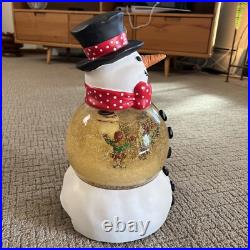 Mr Christmas Snowman Automated Snow Globe RARE RED BOW TIE Vtg Original