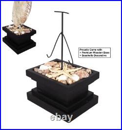 Mussels Clam Shell Carving Floral Premium Stand Wooden Base, Decorative Shells