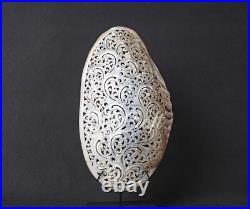 Mussels Clam Shell Carving Floral Premium Stand Wooden Base, Decorative Shells