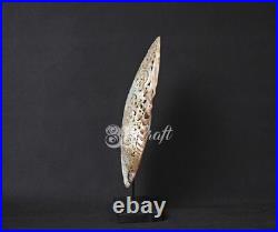 Mussels Clam Shell Carving Floral Premium Stand Wooden Base, Decorative Shells