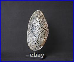 Mussels Clam Shell Carving Floral Premium Stand Wooden Base, Decorative Shells