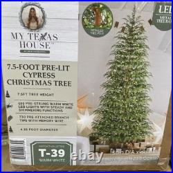 My Texas House 2025 7.5' Cypress Pre-Lit Artificial Christmas Tree 500 LEDs