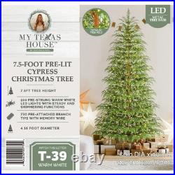 My Texas House 2025 7.5ft Cypress Pre-Lit Artificial Christmas Tree 500 LEDs