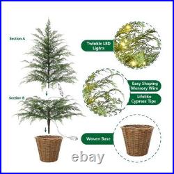 My Texas House 4FT Pre-Lit Cypress Pot Artificial Christmas Tree 4 Foot NEW