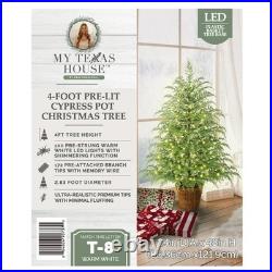 My Texas House 4FT Pre-Lit Cypress Pot Artificial Christmas Tree 4 Foot NEW