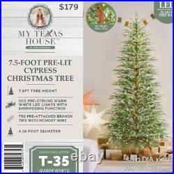 My Texas House 7.5 Ft Pre-Lit Cypress Artificial Christmas Tree 500 Lights LED