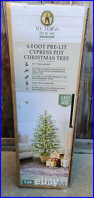 My Texas House Potted 4FT Pre-Lit Cypress Artificial Christmas Tree 100 Lights