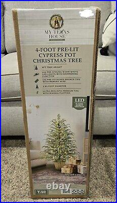 My Texas House Potted 4FT Pre-Lit Cypress Artificial Christmas Tree 100 Lights