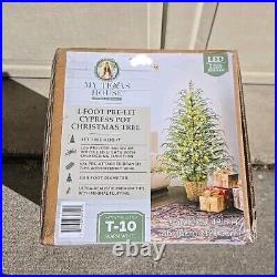 My Texas House Potted 4FT Pre-Lit Cypress Artificial Christmas Tree 100 Lights