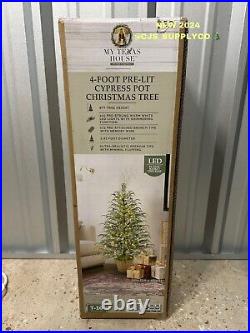 My Texas House Potted 4FT Pre-Lit Cypress Artificial Christmas Tree 100 Lights
