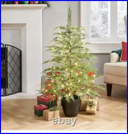 My Texas House Potted 4' Pre-Lit Cypress Artificial Christmas Tree, 100 LED NEW