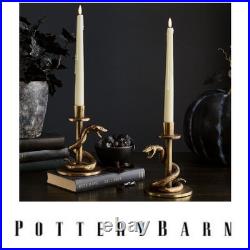 NEW 2 x Pottery Barn Gold Metal Snake Serpent Spooky Halloween Candle Holders