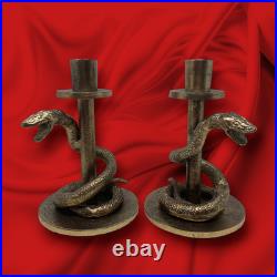 NEW 2 x Pottery Barn Gold Metal Snake Serpent Spooky Halloween Candle Holders