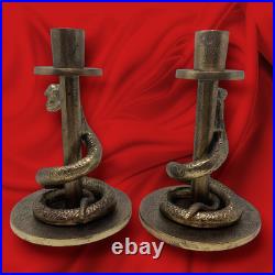 NEW 2 x Pottery Barn Gold Metal Snake Serpent Spooky Halloween Candle Holders