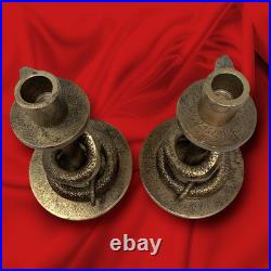 NEW 2 x Pottery Barn Gold Metal Snake Serpent Spooky Halloween Candle Holders