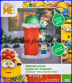NEW 7' ft Inflatable Minions-Airblown-Santa-Presents-Chimney-Christmas-Minion