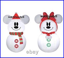 NEW Gemmy Disney Mickey & Minnie Mouse Christmas Snowman Airblown Inflatable Set
