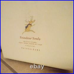 NEW IN BOX S/8 Pottery Barn Reindeer Ice Cream cereal soup salad Bowls WITH TRIM