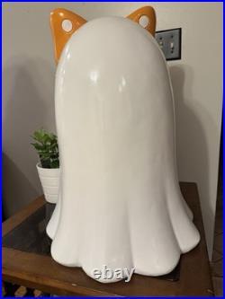 NEW LARGE 24 Halloween Summerween Large Ghost with Orange & White Polka Dot Bow