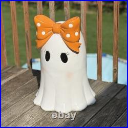 NEW LARGE Halloween Summerween Large Ghost with Orange & White Polka Dot Bow
