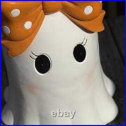 NEW LARGE Halloween Summerween Large Ghost with Orange & White Polka Dot Bow