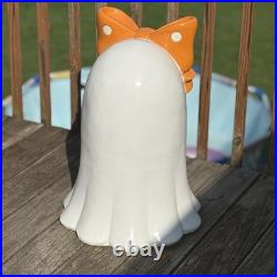 NEW LARGE Halloween Summerween Large Ghost with Orange & White Polka Dot Bow