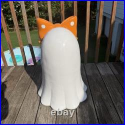 NEW LARGE Halloween Summerween Large Ghost with Orange & White Polka Dot Bow