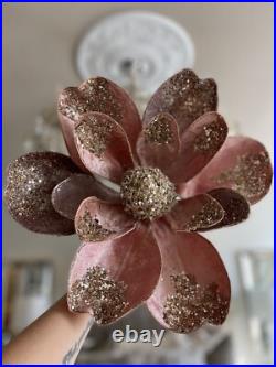 NEW Magnolia Stem Jewel Glitter Velvet Glam Christmas Stem Pink Gold LARGE Set 5