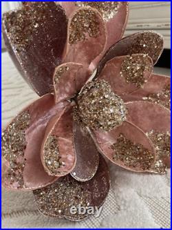 NEW Magnolia Stem Jewel Glitter Velvet Glam Christmas Stem Pink Gold LARGE Set 5