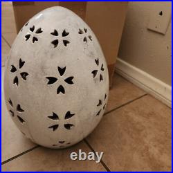 NEW Pottery Barn Ceramic Pierced Punched WHITE Large Egg Luminary EASTER