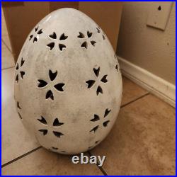 NEW Pottery Barn Ceramic Pierced Punched WHITE Large Egg Luminary EASTER