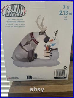 NIB Gemmy Frozen Christmas Airblown Inflatable Olaf & Sven 7 Ft Indoor Outdoor