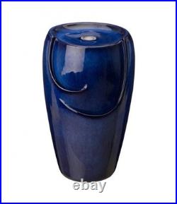 NIB Glitzhome Ceramic Outdoor Water Fountain 20.5 Cobalt Blue