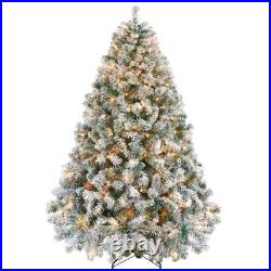 NOVAROOT 6FT Snow Flocked Artificial Christmas Tree Pre-Lit Metal Stand US