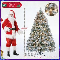 NOVAROOT 6FT Snow Flocked Artificial Christmas Tree Pre-Lit Metal Stand US
