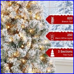NOVAROOT 6FT Snow Flocked Artificial Christmas Tree Pre-Lit Metal Stand US