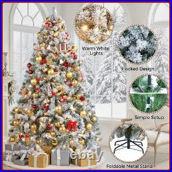 NOVAROOT 6FT Snow Flocked Artificial Christmas Tree Pre-Lit Metal Stand US