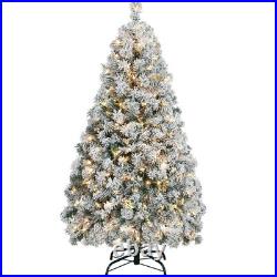 NOVAROOT 6FT Snow Flocked Artificial Christmas Tree Pre-Lit Metal Stand US