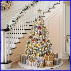 NOVAROOT 6FT Snow Flocked Artificial Christmas Tree Pre-Lit Metal Stand US