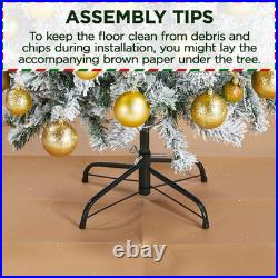 NOVAROOT 6FT Snow Flocked Artificial Christmas Tree Pre-Lit Metal Stand US
