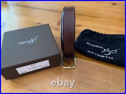 NWOT Rancourt & Company Men's Calfskin Dk BR Belt, SZ 38, BL032, Brass Buckle