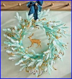 NWT Anthropologie Flocked Faux Fir Wreath GARLAND Christmas HOLIDAY MINT BIG 20