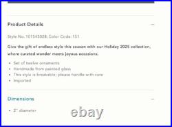 NWT Anthropologie set of 9 glass pearlized 4 Shining Ball Ornaments Christmas