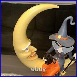 NWT Halloween Witch Sitting on Crescent Moon holding Black Cat 20 Tall