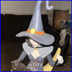 NWT Halloween Witch Sitting on Crescent Moon holding Black Cat 20 Tall